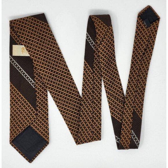 Rockabilly Geometric Necktie Tie Orange Brown Polyester 55"L 3"W VTG MCM Retro - Picture 5 of 8